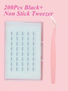 200片自粘假睫毛簇，防水，可重复使用，持久粘性，睫毛嫁接工具，睫毛胶替代品，化妆工具，假睫毛簇粘条 - 黑色 - 查看 3