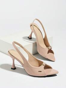 Women's High Heels, Suitable For Spring, Summer, Autumn Nights, Parties, Outdoor Events, Fashion, Elegant, Banquet, Electroplated Wine Glass Heel, Pointed Toe, Shiny Strap With Golden Square Buckle, Peep-Toe Design, High-Quality Soft Mirror-Finish Material, Sexy Rear Strap, Elegant And Luxurious, Shallow Pink Color, Formal Wear, Sandals, Popular Women's Style, Matching Dresses - Baby Pink - View 7