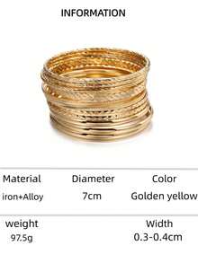 RINTOLER 12件套独特几何镂空编织手镯套装，复古多层佩戴，铁合金材质，直径7厘米（购买前请确认产品尺寸是否合适。请注意产品尺寸，仅一个尺寸。） - 金黃色 - 查看 4