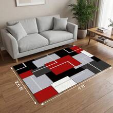 1 pieza Alfombra moderna de estilo nórdico con patrón geométrico, alfombra lavable antideslizante de lana sintética, adecuada para sala de estar y dormitorio - Multicolor - Ver 18