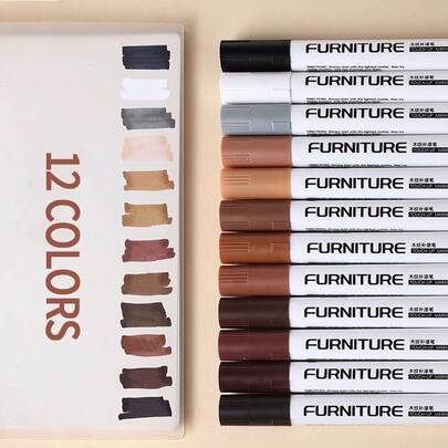 12pcs Wood Grain Marker Pens, Furniture Scratch Repair Pens, Waterproof Non-Fading Caulk Pens, Scratch Covering Marker, Furniture Repair Marker Pens