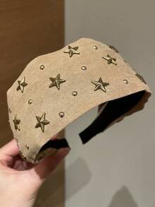 1件装女士时尚高端星形装饰宽边发箍，适合日常休闲百搭，可遮盖白发、洗脸、打造高髻、分叉发型，可作为女友礼物，时尚日常、居家、护肤发箍，四季皆宜，情人节礼物、狂欢节礼物，发箍、发圈、美发家居饰品 - 彩色 - 查看 9