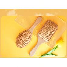 1/2 piezas Cepillo de pelo de bambú con cojín de aire de tamaño grande, cepillo de pelo de bambú natural, fácil de desenredar el cabello, adecuado para todo tipo de cabello, portátil, masaje del cuero cabelludo, adecuado para cabello fino/rizado/seco, esencial para dormitorio y hogar (Amarillo) - Albaricoque - Ver 4