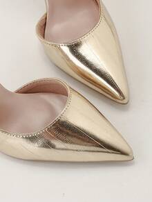 时尚简约性感细高跟超高跟侧镂空黑色女式高跟鞋 - 金色 - 查看 4