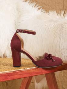 Elegante Mode Frauen Riemen Schleife Runde Spitze Klobiger Absatz Super High Heel Mary Jane Schuhe, Schnallenverschluss für einfaches An- und Ausziehen, geeignet für Party/Hochzeit/Weihnachten/Arbeitsweg/Frühling & Herbst, Weinrot High Heels, Komfortable Damenschuhe, Business-Etikette, Urlaub, Damenformalschuhe - Bordeaux - Übersicht 4