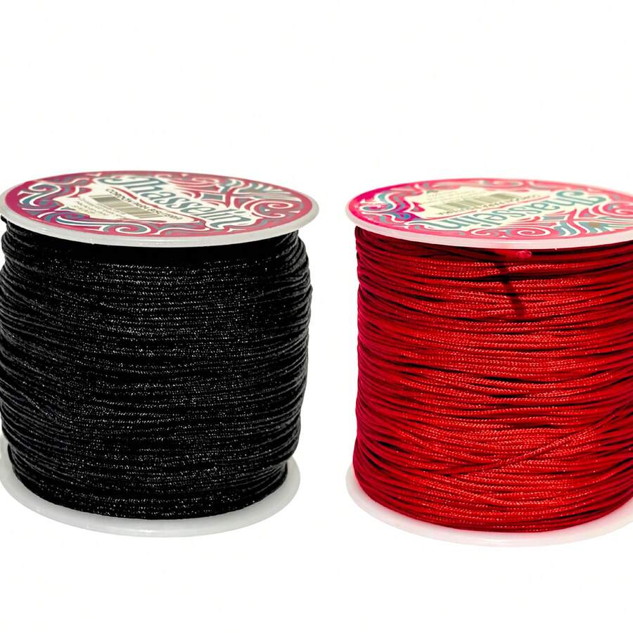 180 Metros-hilo Chino Para Pulseras 0.8mm- 2 Carretes Diy - negro-rojo - Ver 1