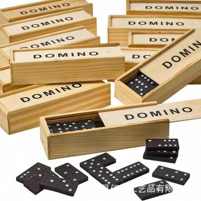 28 unidades/set de juegos de mesa de dominó de madera, caja de madera tradicional, juego de dominó,, Juego de dominó de caja de madera, Caja de madera de dominó negro con dominó negro, juego de mesa de madera