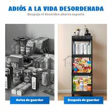 Carrito organizador con ruedas, estante de almacenamiento multiusos con ganchos, carrito auxiliar de cocina/baño/oficina, organizador para despensa - Negro - Ver 3