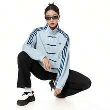 adidas originals CTT FW25 3.1 SOFT 男女同款新中式運動寬鬆立領條紋拉鍊夾克KT3846藍色 - 藍色 - 查看 5