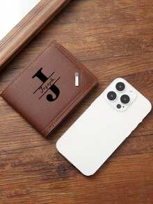 1 Pc Custom Name Men Wallet, 26 Letters A-Z, You Can Choose The Gift Box Style, Folding Wallet, Personalized, Unique, Fashion, Multiple Card Slots, Large Capacity, Easy To Carry, Suitable For Business People, Fathers, And Boyfriends, Suitable For New Year's Gifts, Birthday Gifts, Party Gifts, Men's Valentine's Day Gifts, Father's Day Gifts, Birthday Dad Gift Idea.