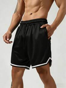 Men's Mesh Fitness Shorts With Elastic Waistband And Adjustable Drawstring - Black - View 2