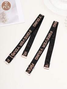 1 Pair Adjustable Metal Chain & Letter Print Shoulder Strap Set, Invisible Non-Slip Rhinestone Decor Shoulder Straps For Party, Backless Dress, Daily Wear - Multicolor - View 14