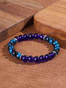 8mm Blue Quartz Elastic Bracelet - Royal Blue Ombre, Stress Relief Gemstone, Perfect Gift For Any Occasion
