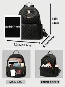 防盗菱格纹尼龙双肩包，女士钱包，多功能时尚日常包，多口袋轻便旅行包，大容量简约书包，便捷书包，适合学生、护士、教师、商务人士、旅行度假、商务出行、日常通勤、购物、办公、约会、徒步、训练、工作、生日礼物、节日礼物、背包 - 彩色 - 查看 3