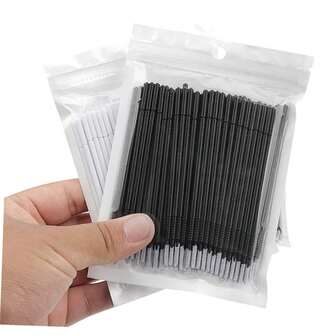 100 Disposable Micro Brush Eyelash Removal Swabs, Eyelash Cleaning Sticks, Extended Cotton Swabs, Eyelash Extension Tool Bags