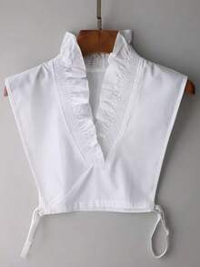 1pc Women's Elegant Pure White Polyester Fashion Fake Collar, V-Neck Lace Collar Ruffle Collar, Suitable For Autumn/Winter Daily Wear - Multicolor - View 6