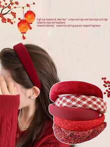 Tiara vermelha de Ano Novo para mulheres, acessório de cabelo com alta pressão na coroa, presilha de cabelo versátil e confortável. - Faixa de cabelo de Ano Novo - Ver 4
