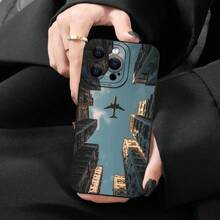 Black Matte Phone Case With City Skyline And Airplane Design.It Contains Precise Cutting Designs That Fully Protect Your Device.Compatible With IPhone 17, 16, 15, 14, 13, 12, 11, As Well As Plus And Pro Max Versions. - 黑色 - 查看 2