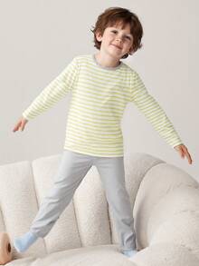 Balabala Children's Cotton Thermal Underwear Set, Soft Breathable Long Sleeve Top And Pants, Comfortable Base Layer Pajamas - Green Gray Tone - View 5