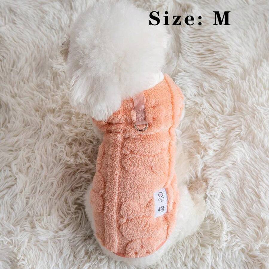 Warm Fleece Pet Vest, Sleeveless Design, Anti-Fall, With Leash Ring, For Small And Medium-Sized Dogs And Cats, Autumn/Winter - Baby Pink - View 1
