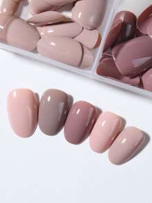 96片（4种混色）Y2K短椭圆棕色和裸色甲片，短款亚克力甲片，全覆盖哑光甲片，内含1片果冻胶和1个指甲锉，带收纳盒，适合女性和女孩日常及派对使用。 - 彩色 - 查看 5