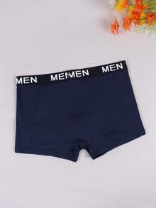 Men's Minimalist Everyday Boxer Briefs With Clover & Letter Graphic Prints, Elastic Waistband - Blue - View 3
