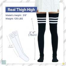 Extra Long Cotton Stripe Thigh High Socks Over The Knee High Plus Size Stockings…,36064610 - màu đen - Xem 2