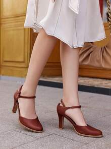 Women's Chunky High Heels Shoes – Closed Pointed Toe Ankle Strap Vintage D'Orsay Pumps, Petite Leg-Lengthening Fit For Slim & Curvy Feet, Party, Wedding & Office Chic, Christmas & New Year Gift - 鏽棕色 - 查看 3