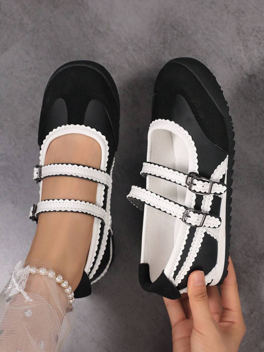 Women's Fashion Versatile Mary Jane Shoes, Ballet Style Shoes, Fashionable Lightweight Comfortable Double Buckle Casual Sweet Loafers