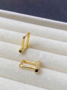 1 Pair Minimalist Geometric Copper Earrings, Suitable For Women's Everyday And Office Outfits - Gold - View 2