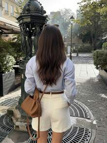 Solid Color High Waist Shorts, Suitable For Commuting And Spring/Summer Vacation, Matching Casual For Valentine's Day - Apricot - View 3