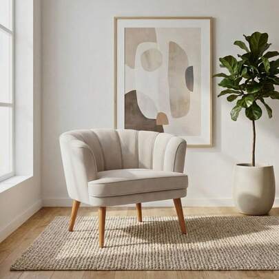 MOBLAN DECOR Poltrona Moderna Tecido Veludo Aconchegante para Sala de Espera Pés de Madeira Reforçado