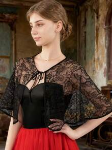 1pc Black/White Women's Wedding Shawl/Cape/Scarf/Cover-Up/Jacket, Suitable For Evening Gowns, Party Wear, And Everyday Outfits. - Multicolor - View 10