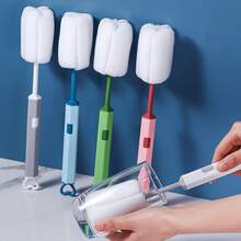 二合一海绵瓶刷，长柄软海绵杯刷，可替换海绵头，可拆卸清洁头，瓶杯清洁工具，厨房清洁配件，便携式手动操作，柔和色调，符合人体工学的纹理手柄，适用于家庭厨房清洁杯子、瓶子、马克杯、咖啡杯、酒杯，去除污渍