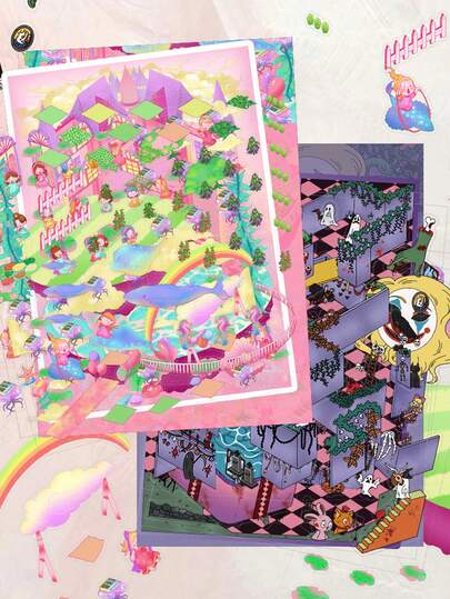 SCXXBSW Landscape Stickers, Decompression Cartoon 3D House Decoration, Fun Stickers