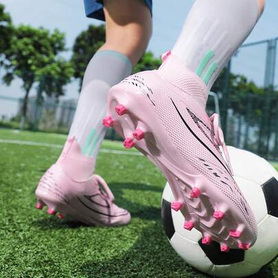 高抓地力FG/AG混合钉足球鞋 - 动态条纹人造草足球鞋，系带锁定 | 男士及青少年AG专业级户外训练足球鞋，适用于比赛