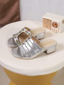 儿童时尚夏季厚底鞋，新款时尚优雅简约高品质 - 銀色 - 查看 5