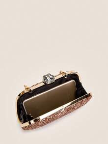 Glitter Box-Shaped Clutch, Evening Bag, Formal Dress Bag, Wedding Bag - Champagne - View 3