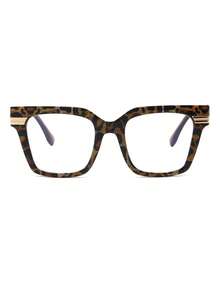 1 Pair Women's Leopard Print Square PC Frame Retro Contrast Color Fashion Personalized Non-Prescription Glasses - 彩色 - 查看 3