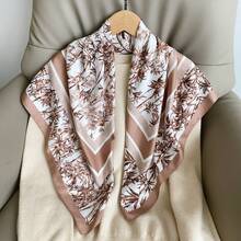 1 Stück Damen Seiden-Satin Bambus Muster Quadratischer Schal, orientalisches Vintage Muster vielseitiges Hals-/Kopftuch Accessoire