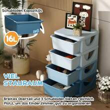 Children's Storage Boxes, 4 Drawers, Rounded Edges, Raised Design, Plastic, Blue - Blue - View 3