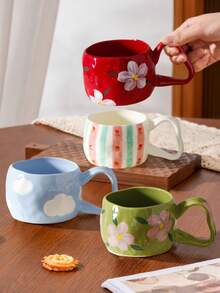 1 pieza Taza de cerámica floral de 350ML, apta para beber agua, leche, avena, té, jugo, desayuno, café, bebidas, ideal para cafés, hogar, restaurantes, fiestas, oficinas, regalos para el Día del Padre, Día de la Madre, amigos, novios/novias, familia, maestros, colegas - Multicolor - Ver 3