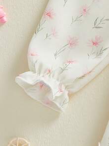 Vestido floral para niña pequeña, manga larga, fruncido, corte A, con volantes escalonados para primavera y otoño - Albaricoque - Ver 6