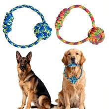 Colorful Handmade Woven Rope Knot Ring Dog Toy, Handle Rope Ball Dog Chew Toy For Teeth Cleaning, Suitable For Medium And Large Dogs, Interactive Self-Entertainment Pet Toy - Multicolor - View 9