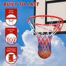 Aro de baloncesto de repuesto de 45,72 cm, para montaje en pared o puerta, resistente y flexible, con red, apto para aros de baloncesto enterrados y de pared, para interior y exterior (rojo) - Rojo - Ver 1