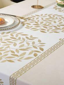 复古金色图案PVC加厚纹理桌布，高端防水耐热家用餐桌装饰布