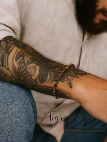 Men's Tiger Eye & Hematite Bracelet: Inner Strength, Optimism And Courage Gemstone Healing Crystal Bracelet, Root Chakra Spiritual Protection Meditation Jewelry - Multicolor - View 4