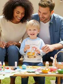 Kid Boy Easter T-Shirt Letter Excavator Rabbit Ear Print Long Sleeve Round Neck Tops - Blue - View 2