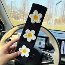 2 almohadillas para el cinturón de del coche con tres pequeñas flores blancas, protección de cuello antiahogo de poliéster para coches, accesorios para automóviles - Unitalla - Ver 6