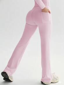 Women's Flared Yoga Leggings | Hidden Side Pockets, High-Waisted Slim Fit | Flowy Athleisure Pants For Gym & Casual Wear - Hồng - Xem 6